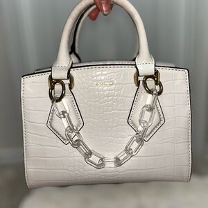 ALDO White Croc-Embossed Satchel with Acrylic Chain